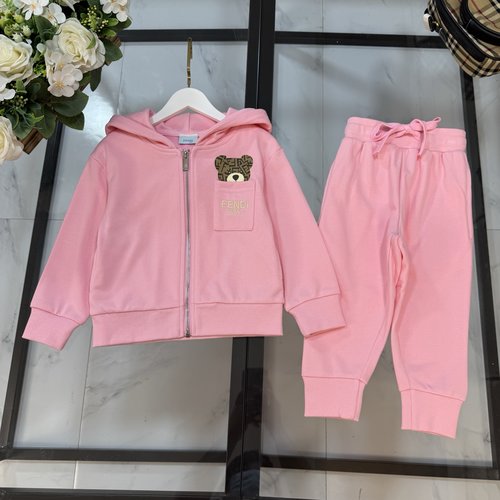 Fendi High-End Kids Set FF Embroidery Cotton Comfortable & Stylish