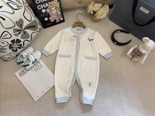 Thom Bn Premium Unisex Baby Onesie Sea Salt Blue Embroidered Dog Fleece Lined