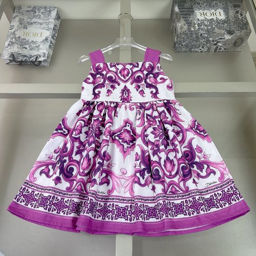 Dior Girls Linen-Cotton Sleeveless Dress with Flower Design