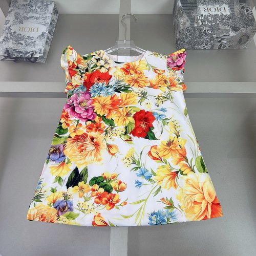 D & G Premium Girls Floral Dress Silk-like Cotton Cotton Lining