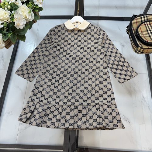 Gucci Girls Denim Jacquard Dress with Doll Collar