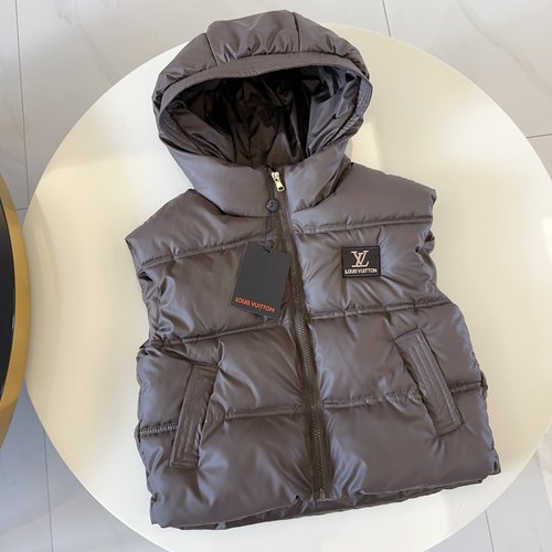 LV High-End Brown Kids Padded Vest Jacket Comfortable Stylish