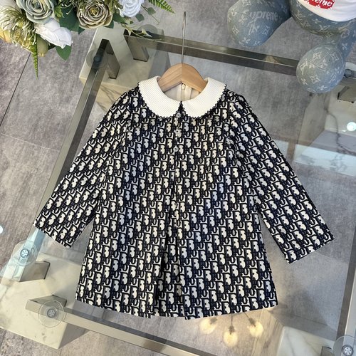 Dior Girls Designer Logo Print Cotton Dress 