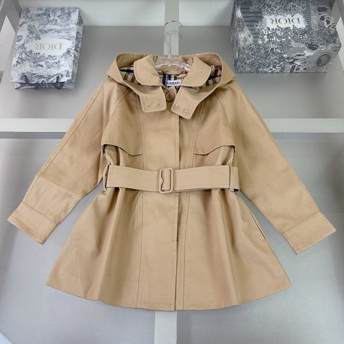 Burberry Girls Water-resistant Gabardine Trench Coat with Vintage Check Lining
