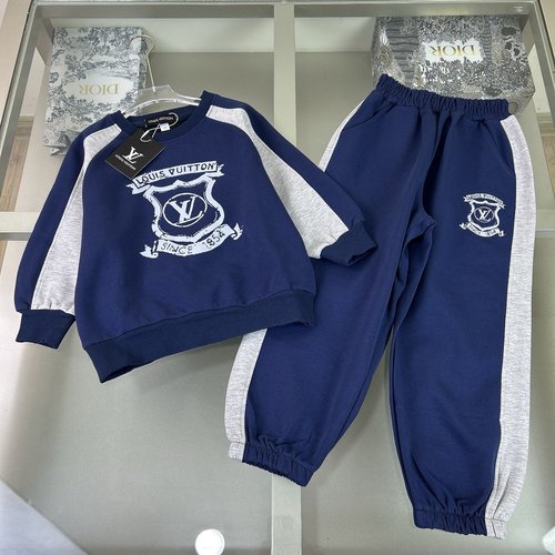 LV Boys & Girls Flocked Foam Print Cotton Sets 