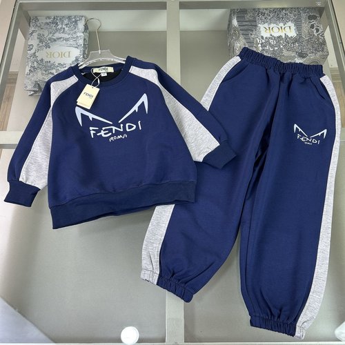 Fendi Unisex Kids Outfit Set Flocked Foam Print Cotton Comfortable Stylish