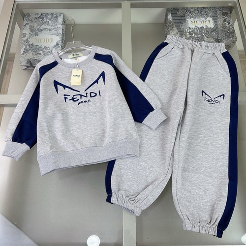 Fendi Unisex Kids Set Flocked Foam Print Cotton Comfortable Stylish