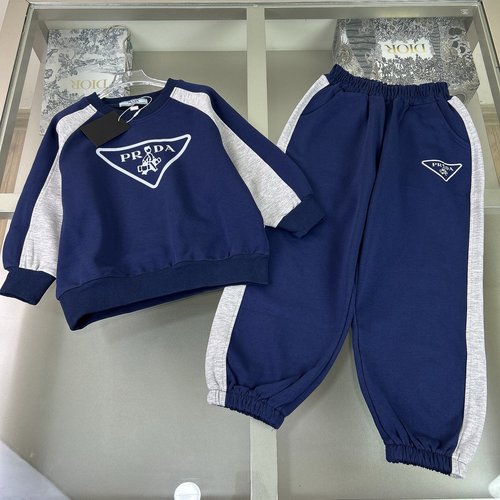 Prada Kids Unisex Premium Outfit Set Velvet Foam Print Cotton