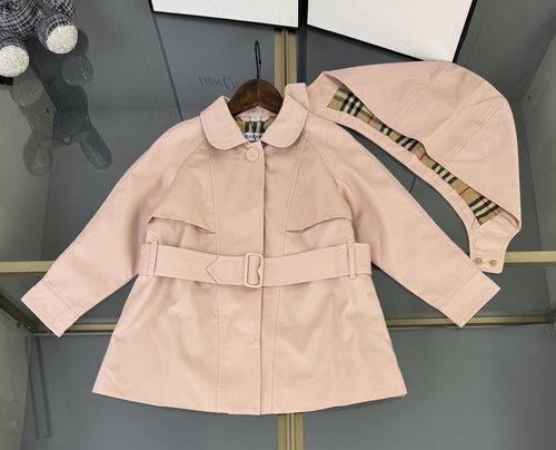 Burberry Girls Premium Waterproof Trench Coat with Plaid Lining