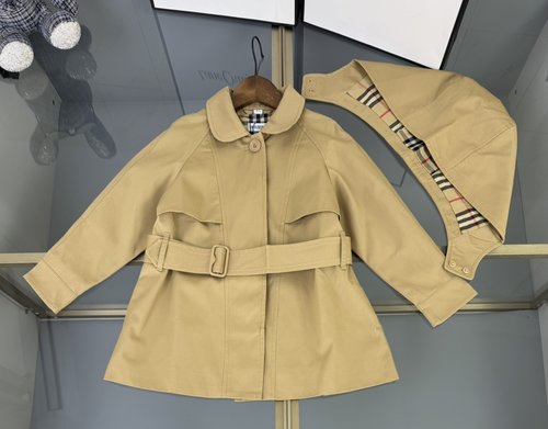 Burberry Girls High-End Waterproof Trench Coat with Vintage Check Lining