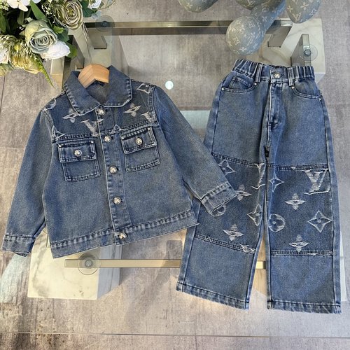LV Unisex Kids Washed Blue Denim Set 