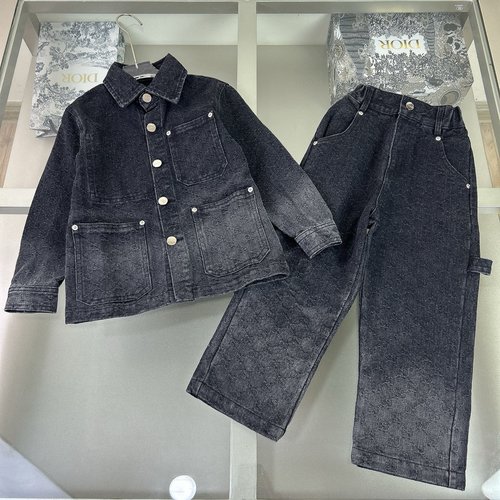 Gucci Kids Denim Set (Boys Girls) Heavy Wash Splatter Custom Buttons Washed Black 