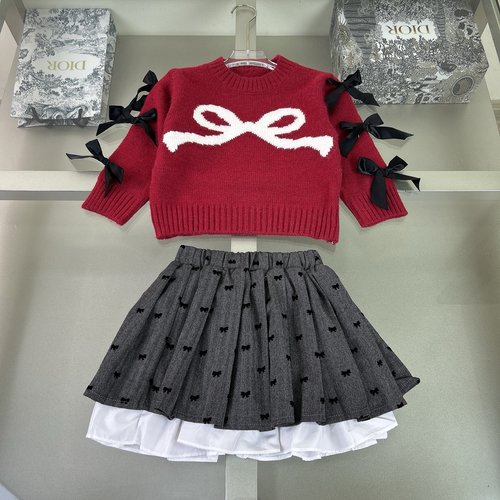 Dior Girls Designer Skirt Set Bow Letter Knit Fabric