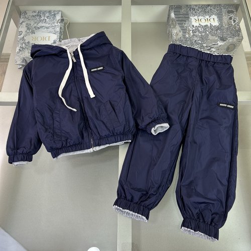 Miu Miu Kids Reversible Cotton Set, Gray & Navy, Boys Girls