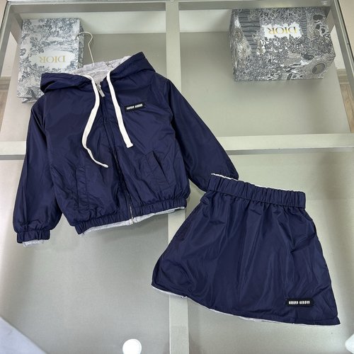 Dior Girls Double-Sided Cotton Set (Gray & Navy)