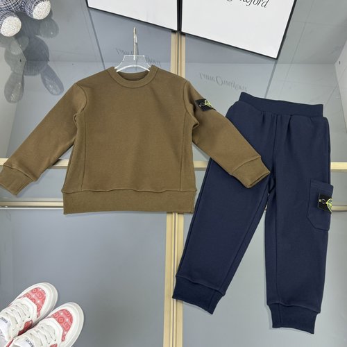 Stone Island Kids Premium Cotton Track Suit - Crew Neck Cargo Pants Logo Sleeve
