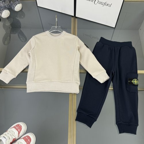 Stone Island Kids Cotton Terry Crewneck Sweatshirt & Cargo Pants Set