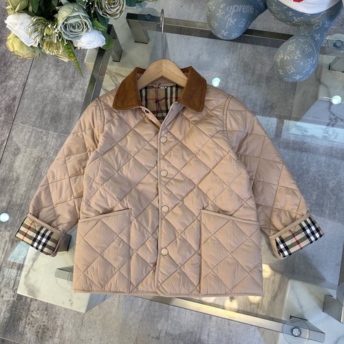 Burberry Unisex Kids Puffer Jacket with Classic Check Lining, Pink/Beige/Black 