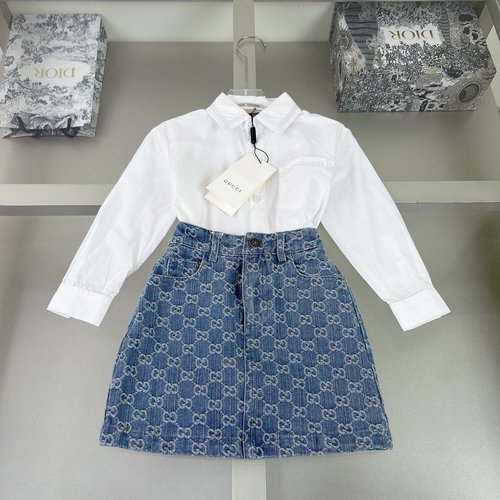 Gucci Girls Cotton Shirt & Denim Skirt Set 