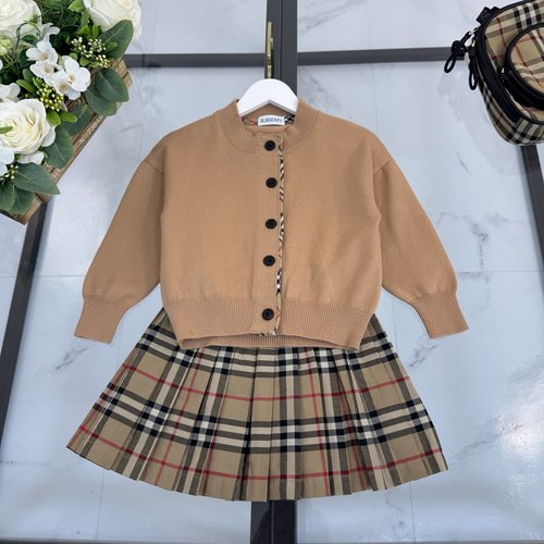 Burberry Girls Patchwork Plaid Jacket & Cotton Plaid Skirt Set 