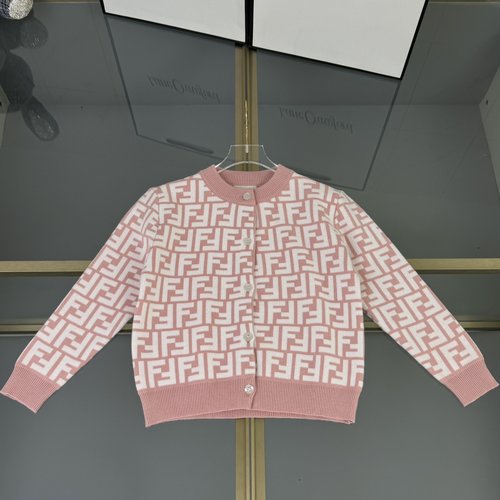Fendi Girls Knit Cardigan with Letter Jacquard, Comfortable & Stylish