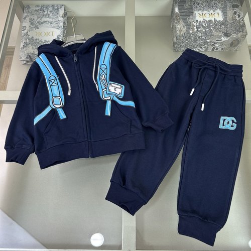 D & G Navy Kids 2-Piece Set Velvet Foam Print Double Twisted Fleece Comfortable