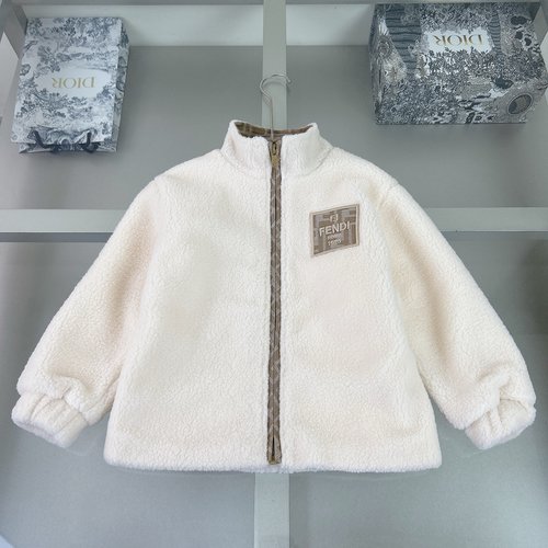 Fendi Kids Off-White Fleece Jacket w/ 3D Embroidery