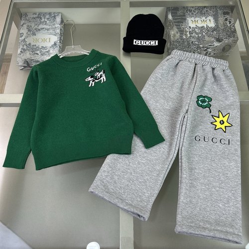 Gucci Kids Cashmere Blend Jacquard Knit & Casual Pants Set 