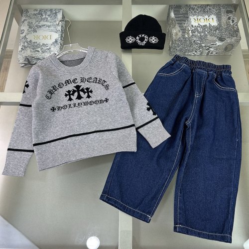 Chrome Hearts Boys & Girls 100 Cotton Denim Set Elastic Waist Logo