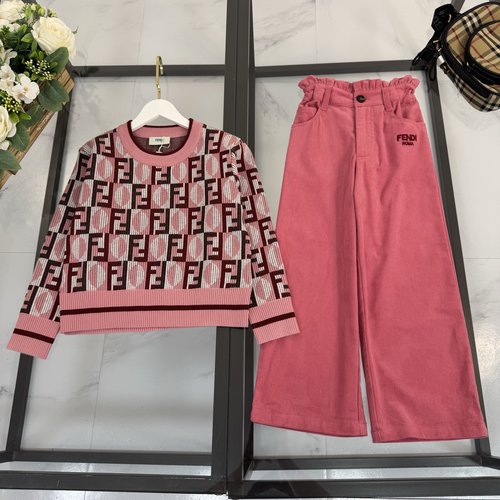 Fendi Girls Corduroy & Rainbow Jacquard Sweater Set