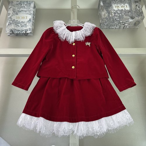 Dior Girls Velvet Embossed Dress Set, Comfortable & Stylish 
