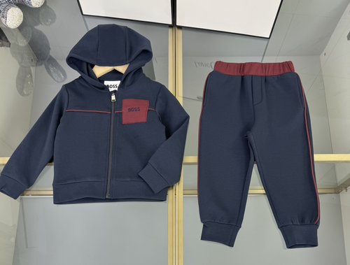 Boss Kids Premium Cotton Set with Embroidered Logo & Color-Block Pockets 