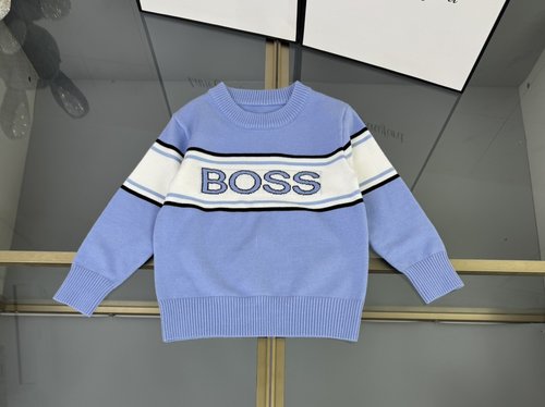 Boss Boys Girls Cotton-Blend White Striped Sweater Soft Stylish 