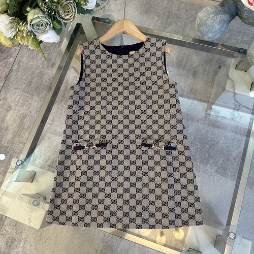 Gucci Girls Denim Pinafore Dress with Letter Print