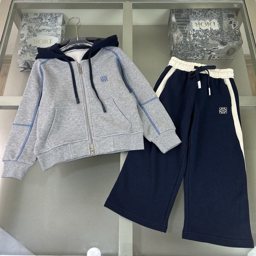 Loewe Unisex Kids Blue-Gray Contrast Hoodie & Pants Set 