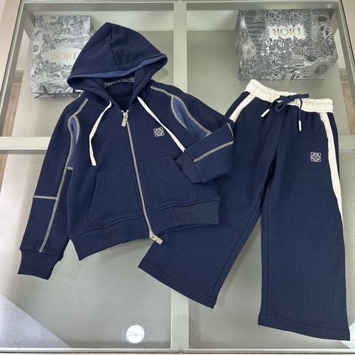 Loewe Unisex Kids Blue-Gray Colorblock Double-Zip Hoodie Set