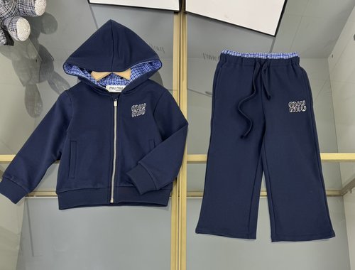 Miu Miu Kids Premium Cotton Outfit Set - Houndstooth Patchwork, Comfortable & Stylish 