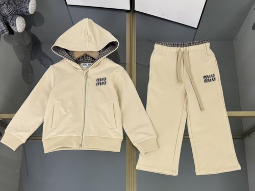 Miu Miu Kids High-End Cotton Set with Houndstooth Patchwork