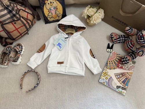 Burberry Cotton Fleece Lined Baby Coat with Horse Embroidery 