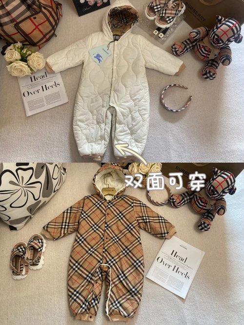 Burberry Unisex Reversible Hooded Cotton-Padded Baby Jumpsuit