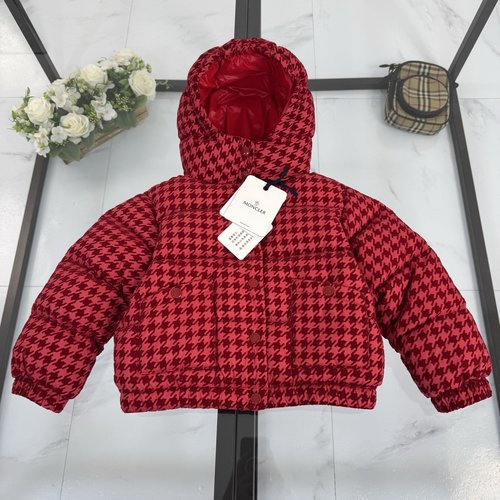 Moncler Luxury Girls Houndstooth Hooded Puffer Jacket