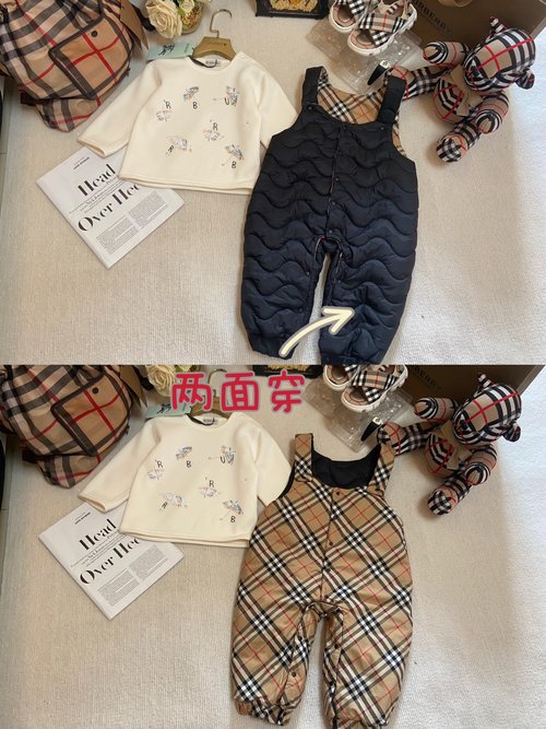 Burberry Toddler Fleece Sweatshirt & Quilted Overalls Set (Beige/Pink)