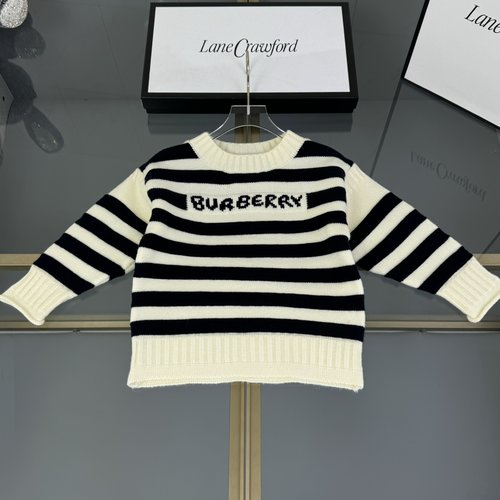 Burberry Kids Striped Cashmere-Blend Crewneck Sweater Black White