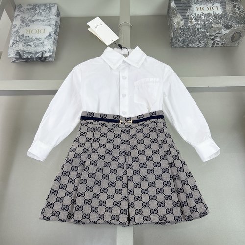 Gucci Girls Embroidered Shirt & Jacquard Denim Skirt Set