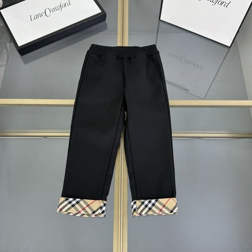 Burberry High-End Unisex Kids Fleece-Lined Woven Cotton Flocked Long Pants 