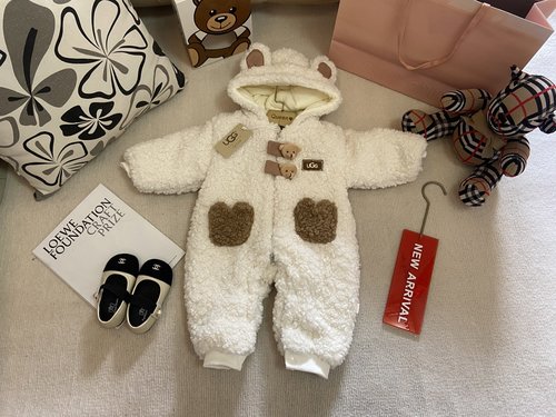 Gucci Unisex Baby Fleece-Lined Furry Rompers Fall Winter 