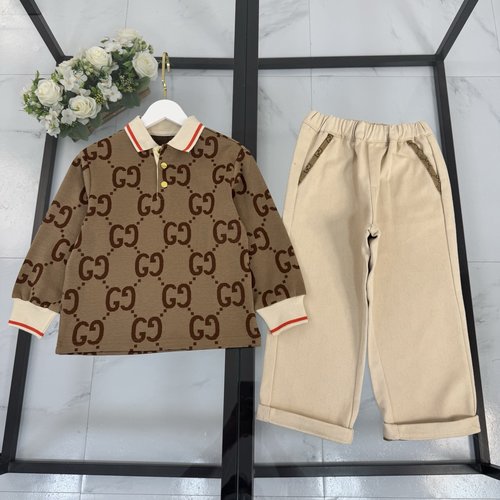 Gucci Premium Kids Polo & Jacquard Pants Set, Cotton 