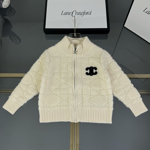 Celine Girls Argyle High Neck Zip Sweater Coat