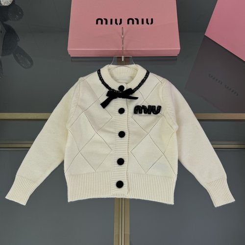 Miu Miu Girls Plaid Wool-Blend Cardigan with Detachable Bow