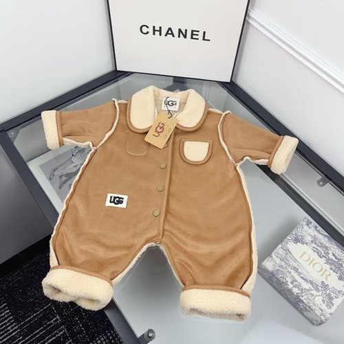 Gucci Infant Suede & Fleece Collared Romper with Snap Front